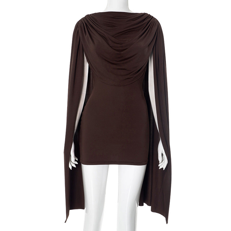 Draped Cowl Neck Cape Sleeve Bodycon Mini Dress 5
