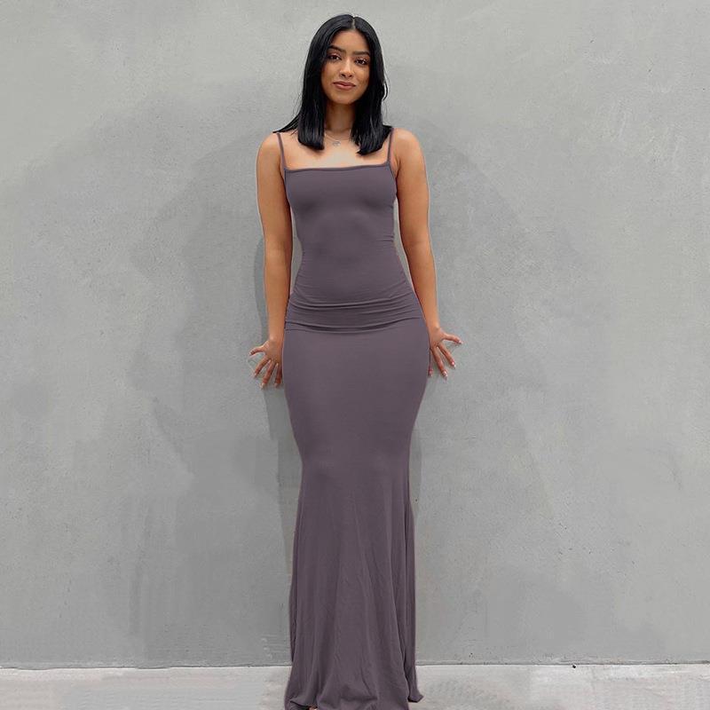 Scoop Neck Spaghetti Strap Bodycon Mermaid Maxi Dress 10