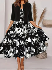 Floral Sleeveless Midi Dress with Bolero Two Piece Set 9