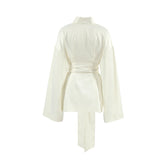 Satin Deep V-Neck Long Sleeve Belted Wrap Mini Dress 7