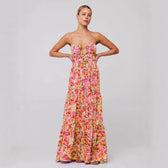 Floral Spaghetti Strap Cut Out Tiered Midi Dress 3