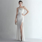 Satin One Shoulder Fishtail Gala Gown - View 3
