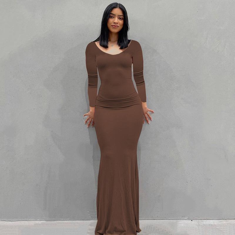 Scoop Neck Spaghetti Strap Bodycon Mermaid Maxi Dress 41