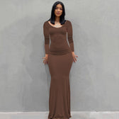 Scoop Neck Spaghetti Strap Bodycon Mermaid Maxi Dress 41