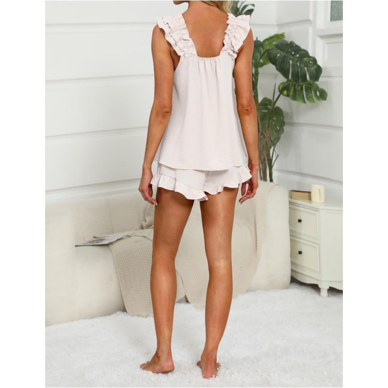 Ruffle Strap Tank Top and Shorts Two Piece Set