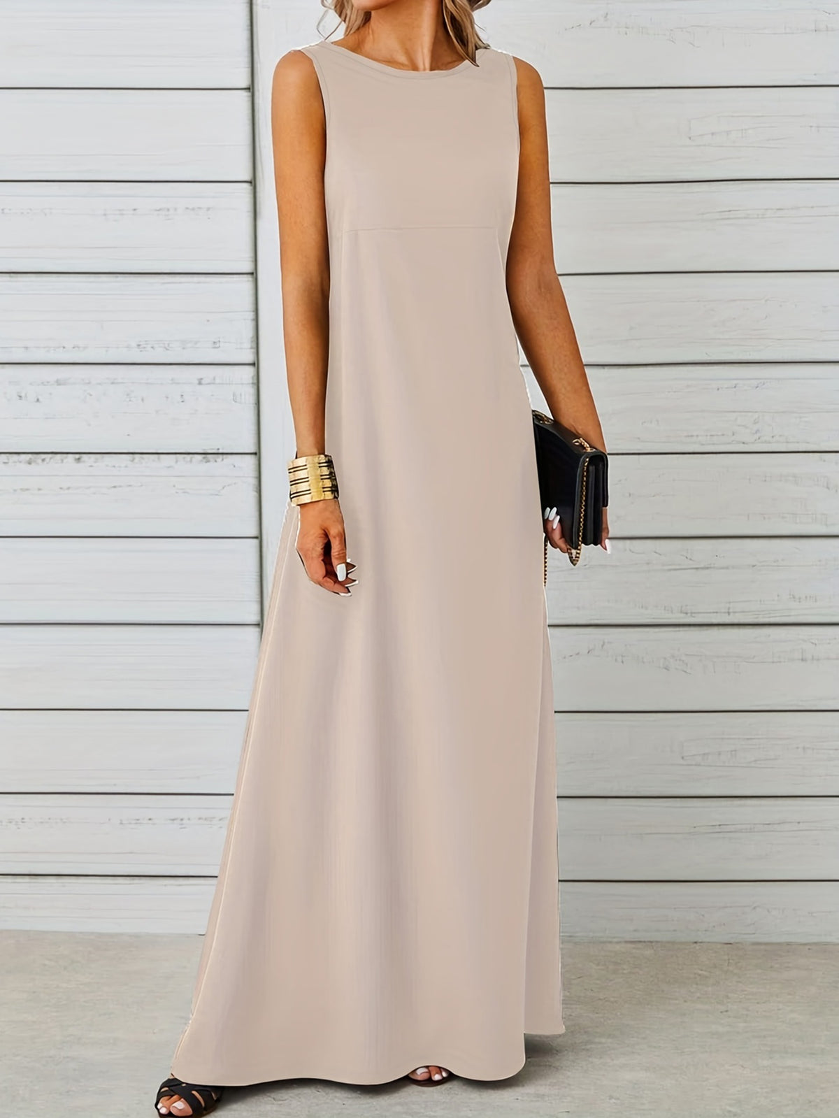 Crew Neck Sleeveless Empire Waist A-Line Maxi Dress 11
