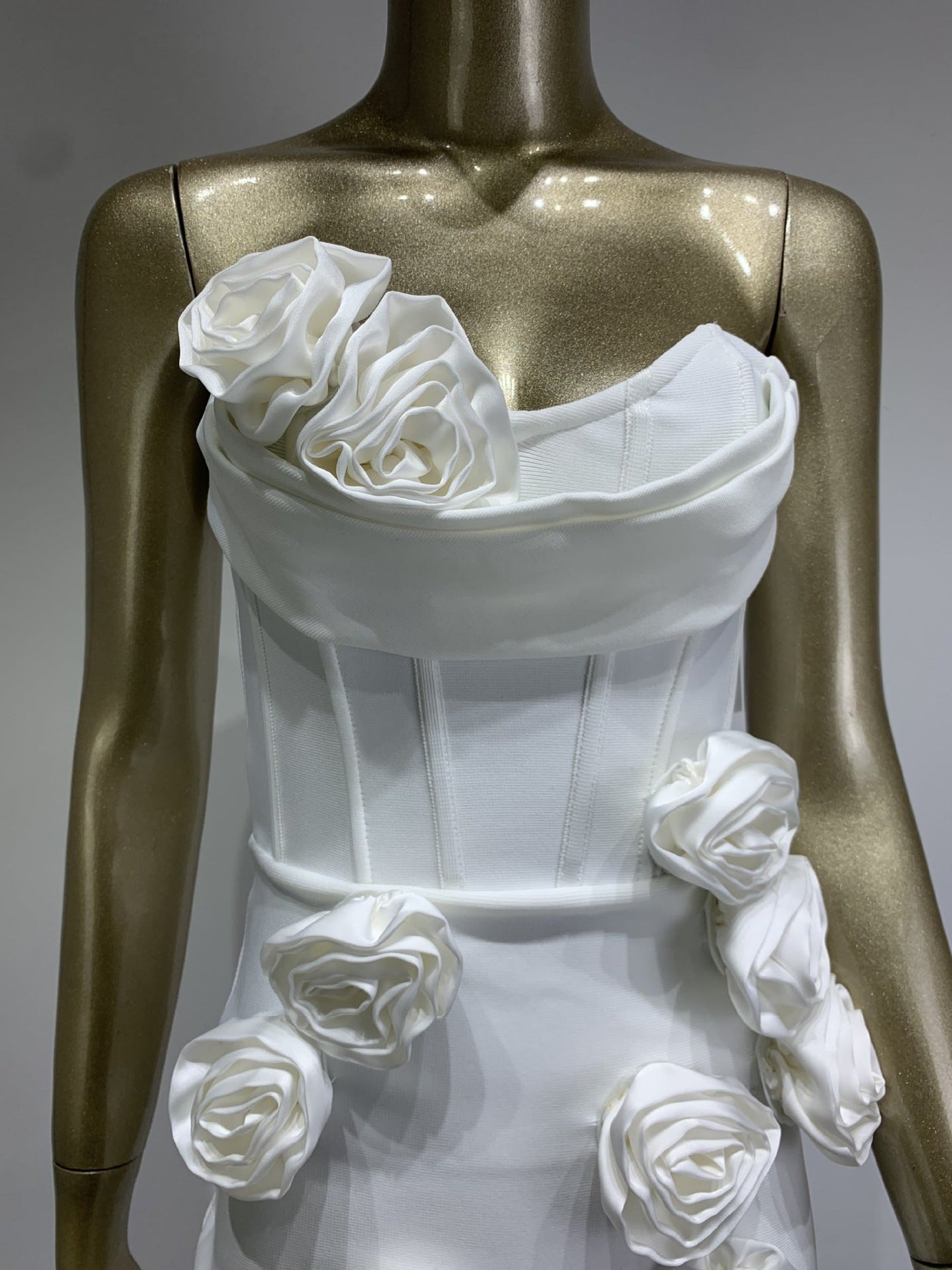 Strapless Corset Floral Appliqué High Split Maxi Gown 4