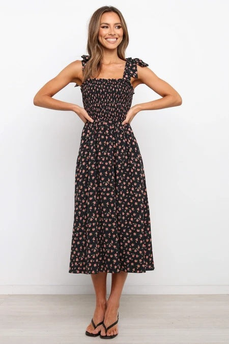 Violette Floral Satin Cutout Maxi Dress - Black