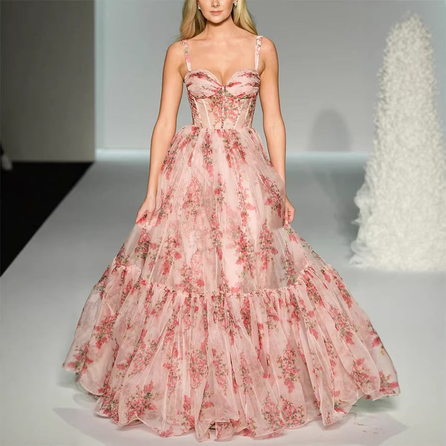 Printed Strap Dress Party Holiday Women Large Swing Dress