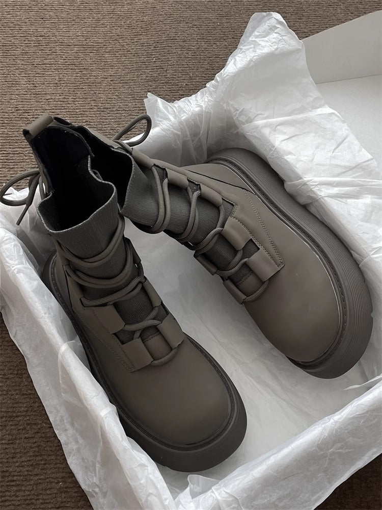 Lace Up Chunky Platform Combat Ankle Boots