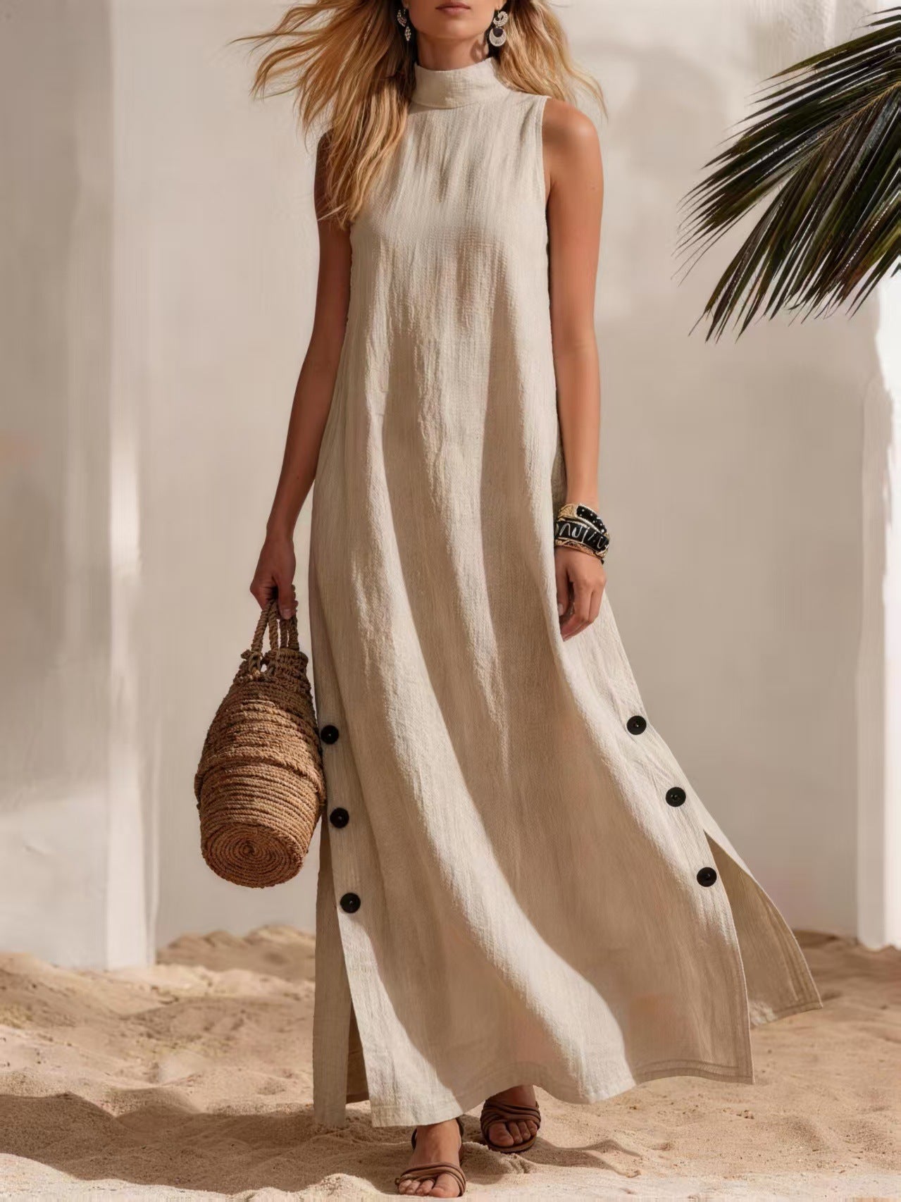 High Neck Sleeveless Side Slit Maxi Dress 6
