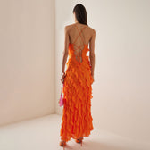 Chiffon Spaghetti Strap Ruffle High Split Maxi Dress 3