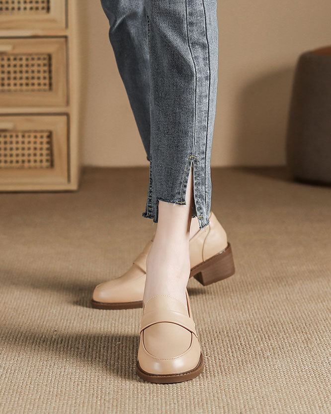 Thick low heels round toes Versatile Loafers