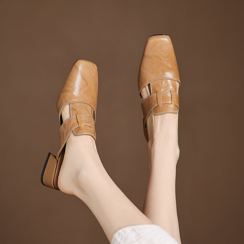 Pointed Toe Block Heel Slip On Mules