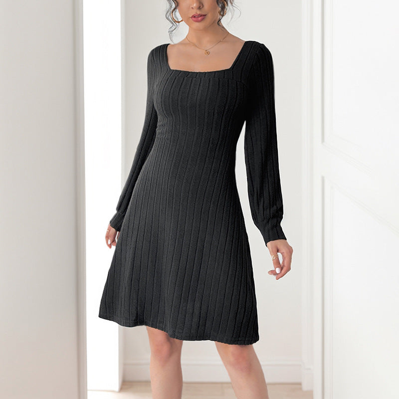 Ribbed Knit Long Sleeve Butterfly Lace Open Back A-Line Mini Sweater Dress 2