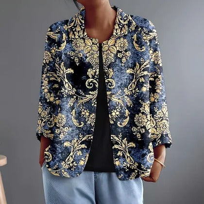 Baroque Print Open Front Long Sleeve Jacket
