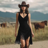 Faux Suede Fringe Deep V-Neck Ruched Mini Dress 8