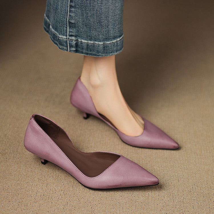 Pointed Toe Slip On Kitten Heel Pumps
