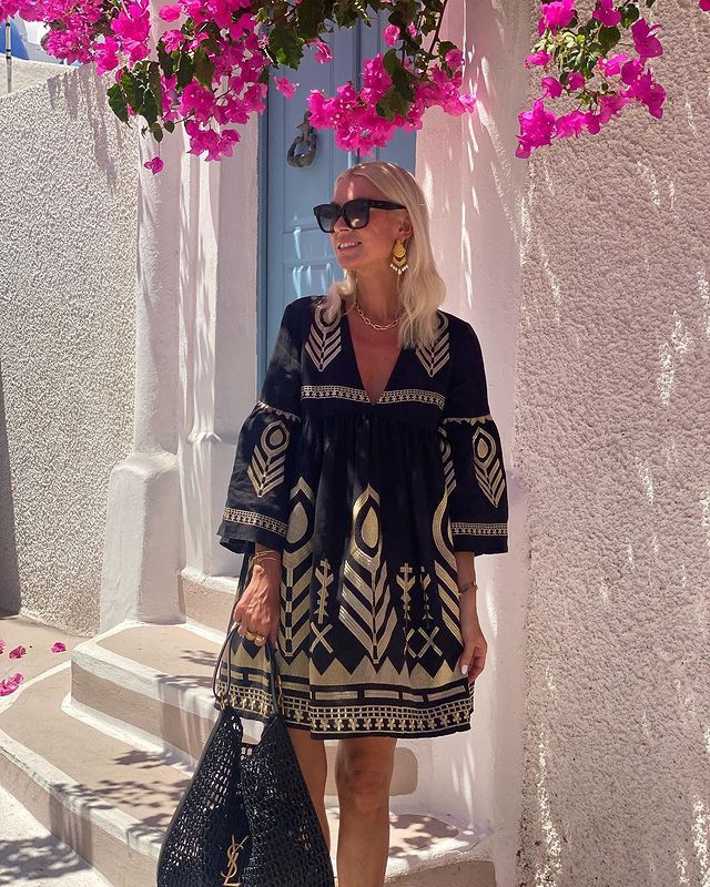 Geometric Embroidered V-Neck Bell Sleeve Tunic Mini Dress 5