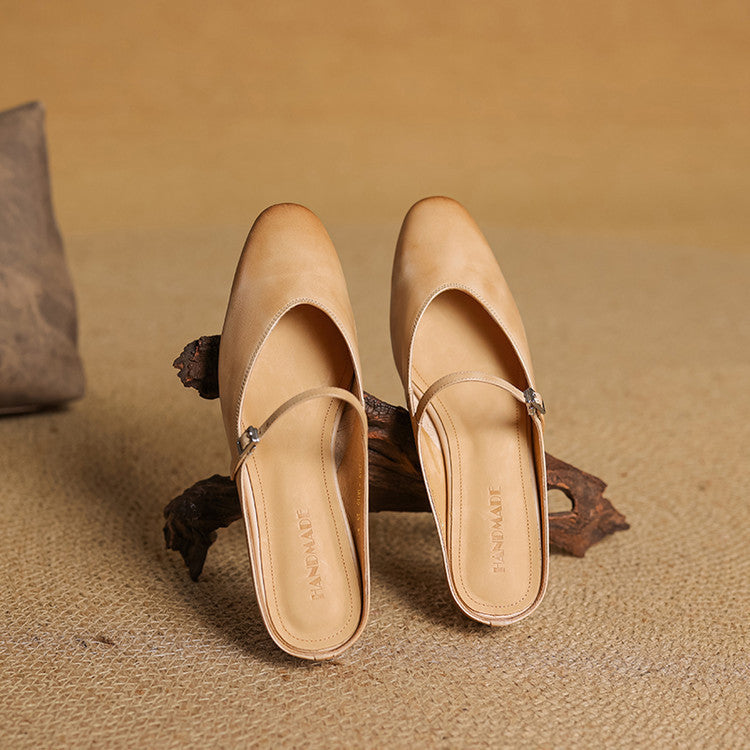 Round Toe Ankle Strap Low Block Heel Mary Jane Flats