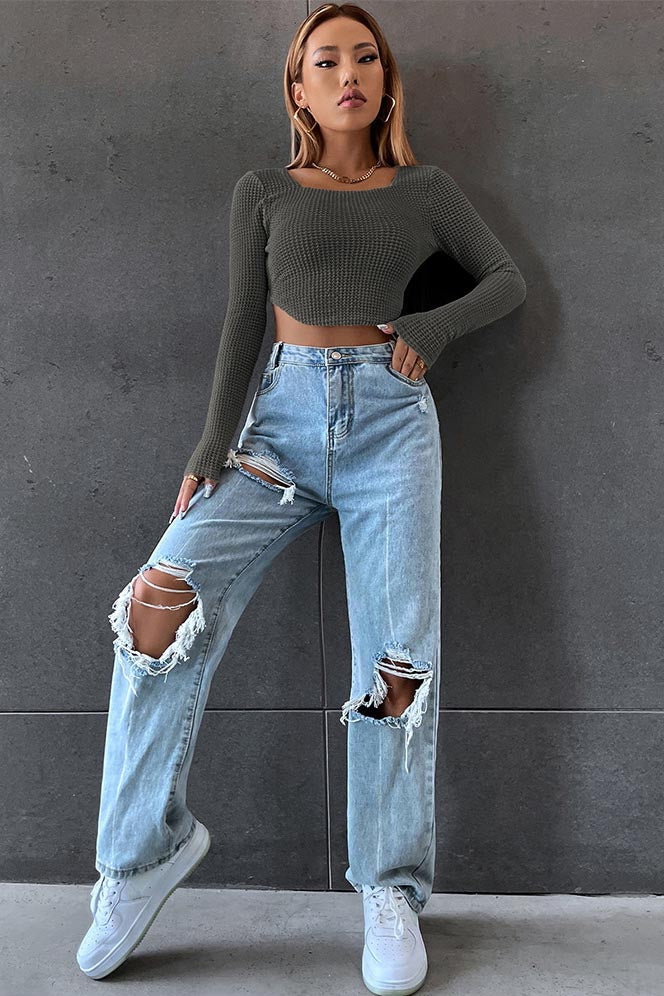 Cropped Skinny Zip Knit Sweater