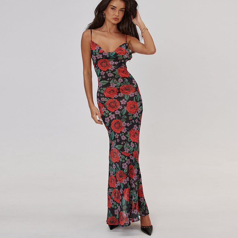 Floral Cowl Neck Spaghetti Strap Slip Maxi Dress 4