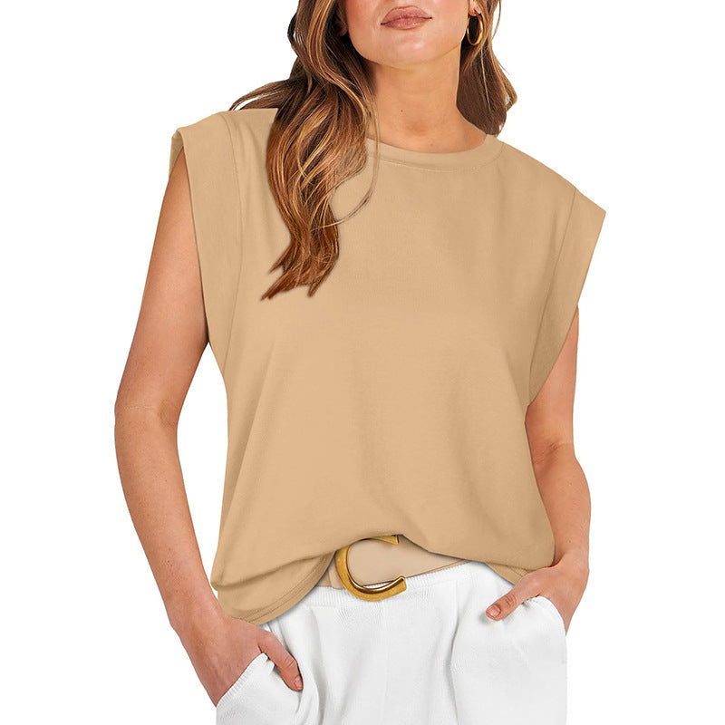Crew Neck Cap Sleeve Shoulder Pad Top