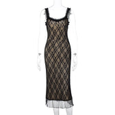 Lace Spaghetti Strap Ruffle Trim Bodycon Midi Dress 6