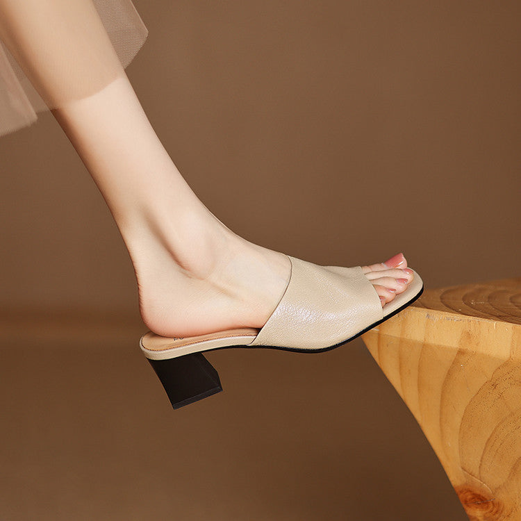 Square Open Toe Block Heel Mules