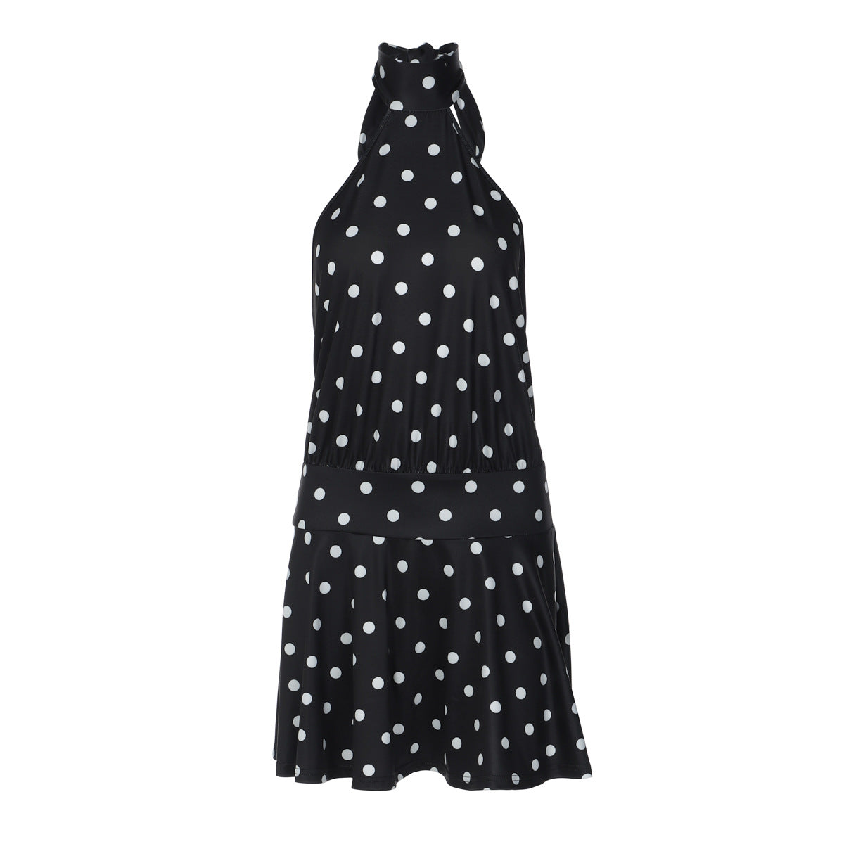 Women Clothing Printed Polka Dot Short Sexy Lacing Halter Backless Dress