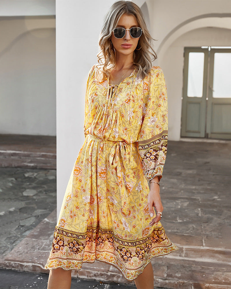 Sanibel Swiss Dot Boho Maxi Dress - Pale Yellow