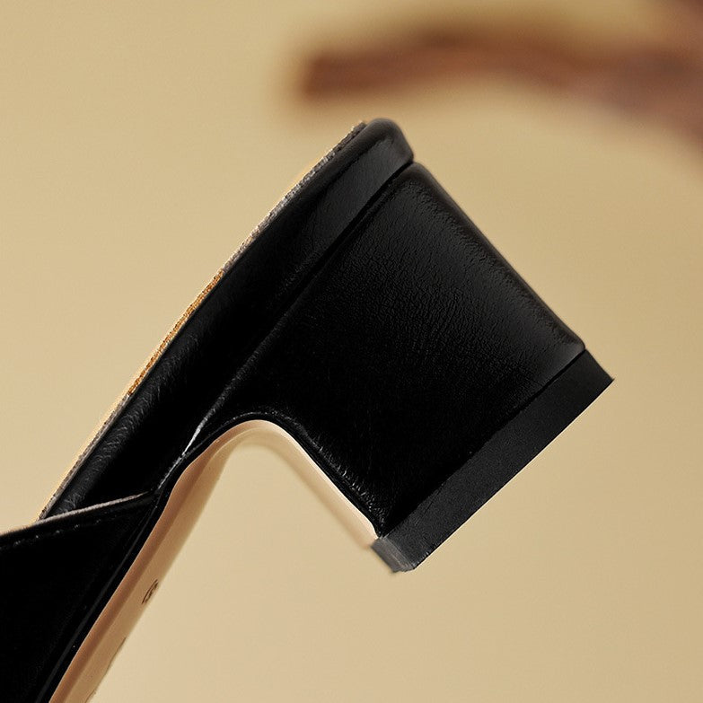 Pointed Toe Knot Detail Block Heel Loafer Mules