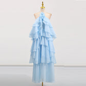Chiffon One Shoulder Tiered Ruffle Maxi Gown 2