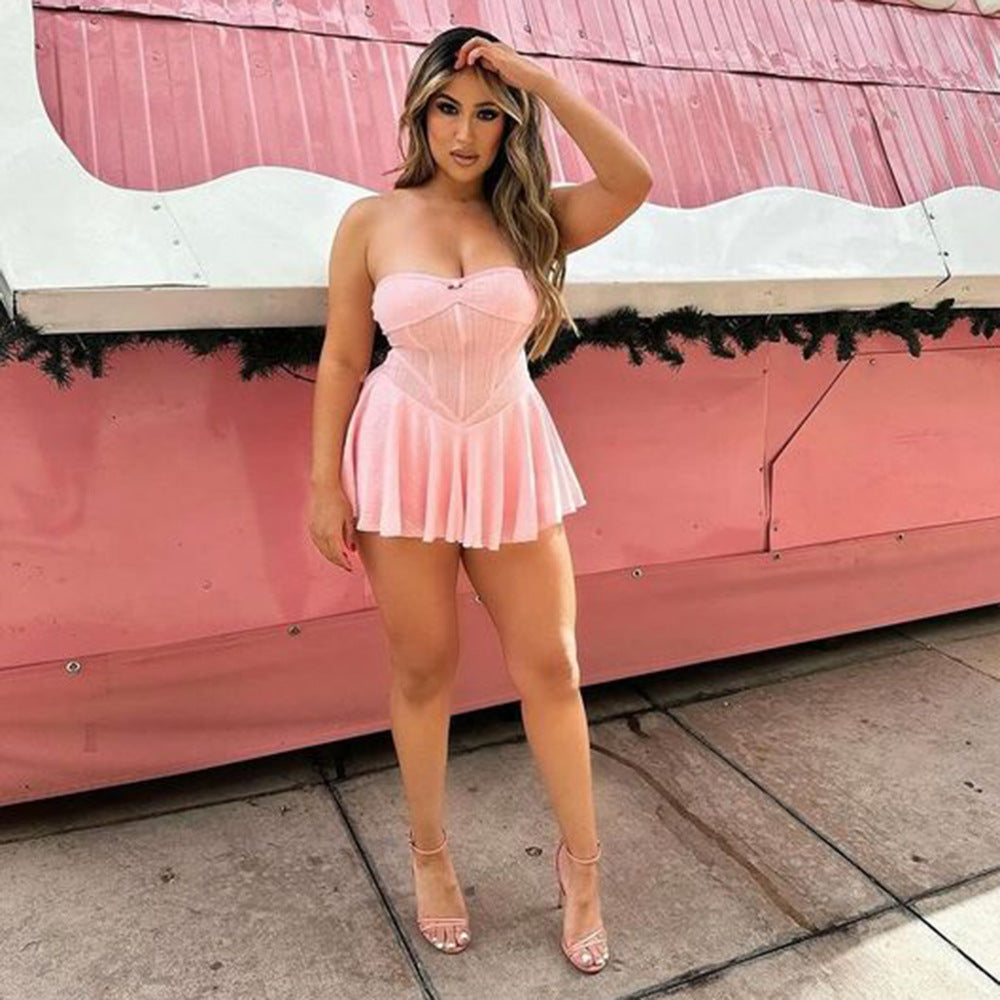 Strapless Sweetheart Corset Seam Textured Knit Fit and Flare Mini Dress 2
