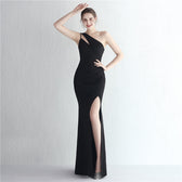 Satin One Shoulder Fishtail Gala Gown - View 8