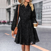 Textured Long Sleeve Button Front Tiered Mini Dress 6