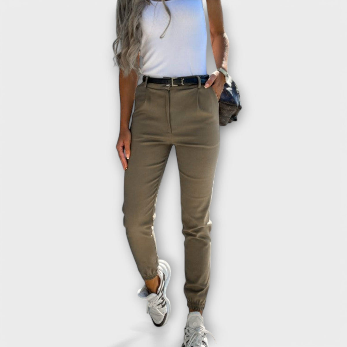 High Waist Cuffed Ankle Slim Joggers