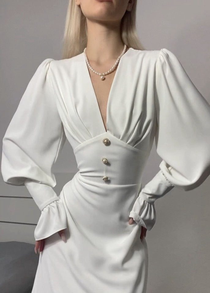 Buttoned Sophia Elegance Midi Dress
