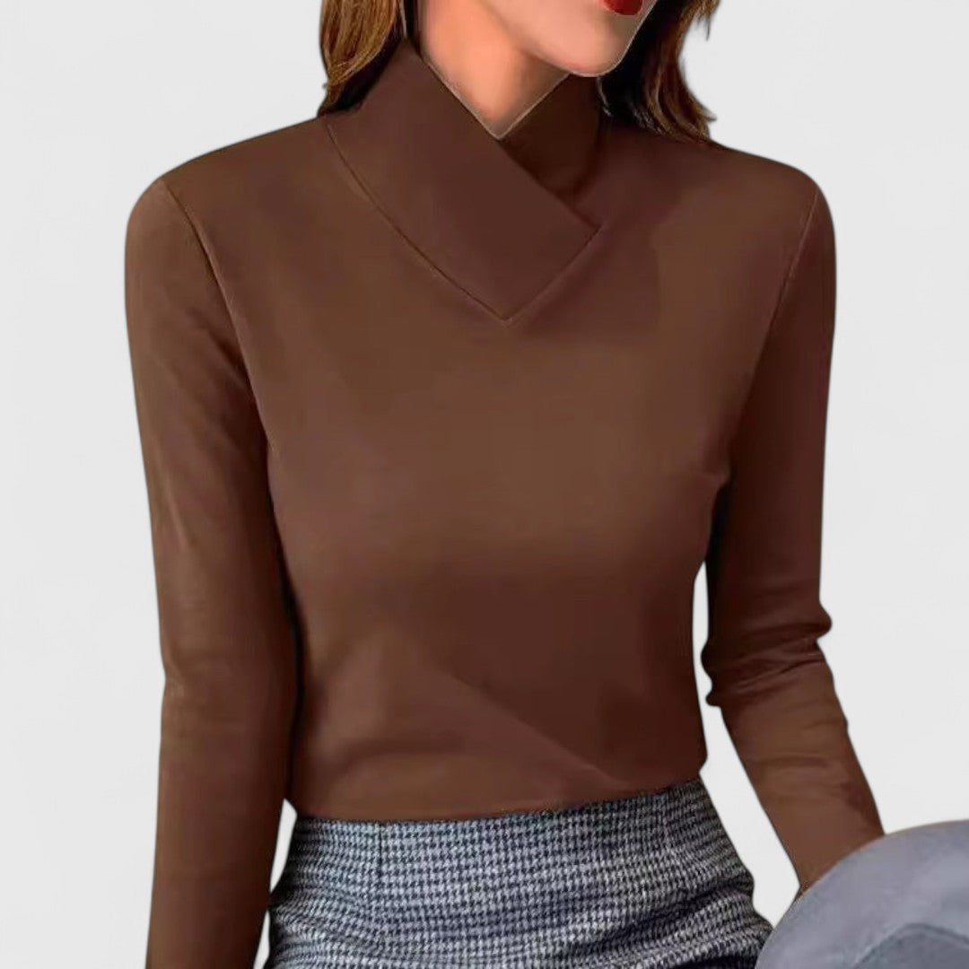Mock Neck Long Sleeve Asymmetric Slim Top