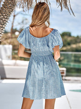 Floral Bubble Sleeves High Waist Dress M / Green Floral Print Summer Dress