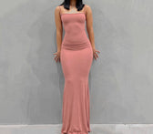 Square Neck Spaghetti Strap Bodycon Mermaid Maxi Dress 10