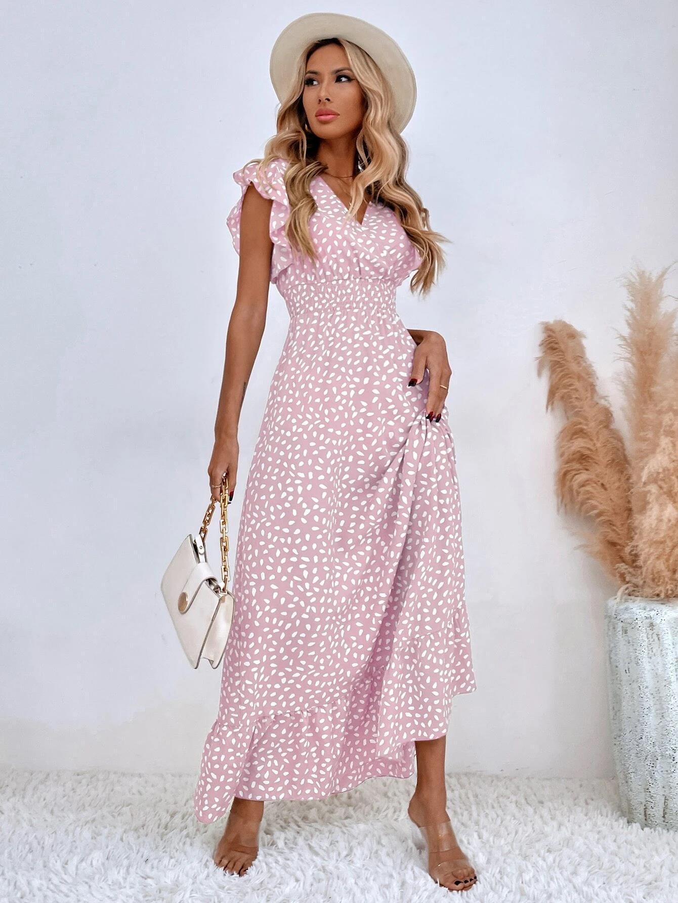 Floral V-Neck Flutter Sleeve Smocked Tiered Maxi Dress 7