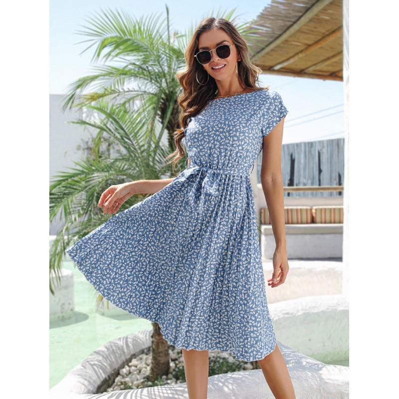 Begoña Effortless Women's Flower Midi Dress with Tie Belt Statement Occasion Edit