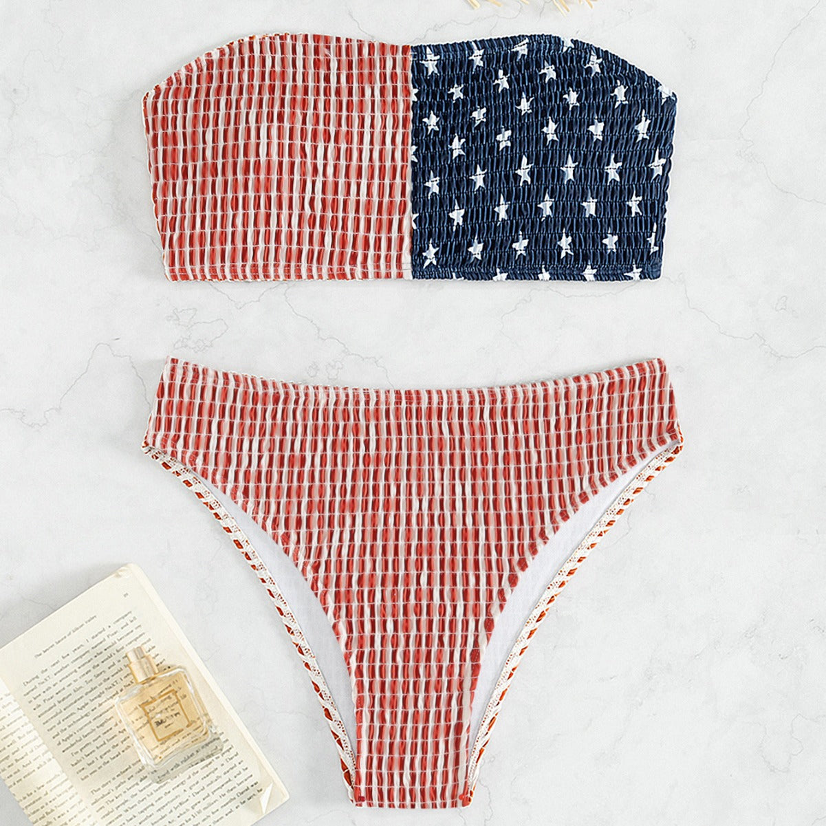 Summer Tube Top Swimsuit Strapless Swimsuit Smocking Women Swimsuit Summer Beach Swimsuit Set