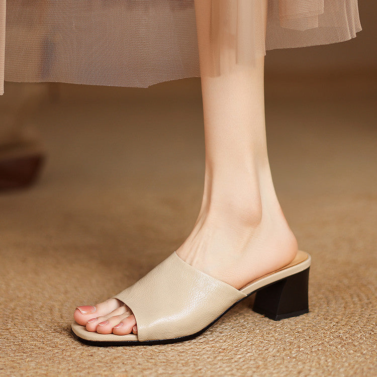 Square Open Toe Block Heel Mules