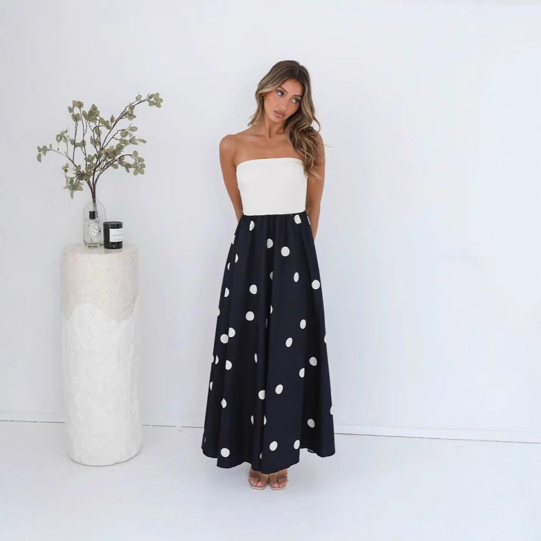 Polka Dot Printing Stitching Sexy Wrapped Chest a Swing Lady Dress