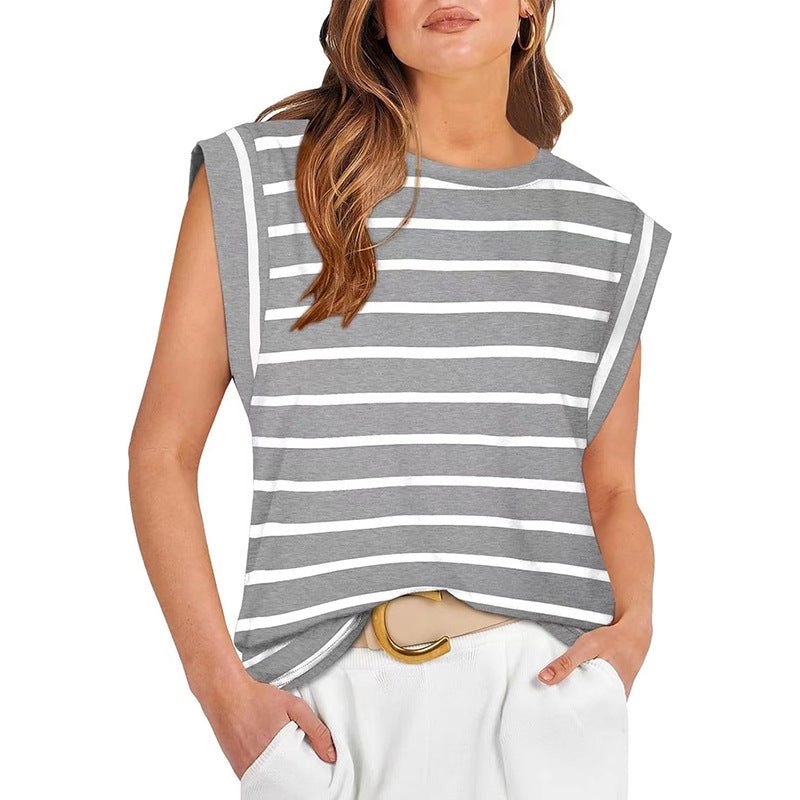 Crew Neck Cap Sleeve Shoulder Pad Top