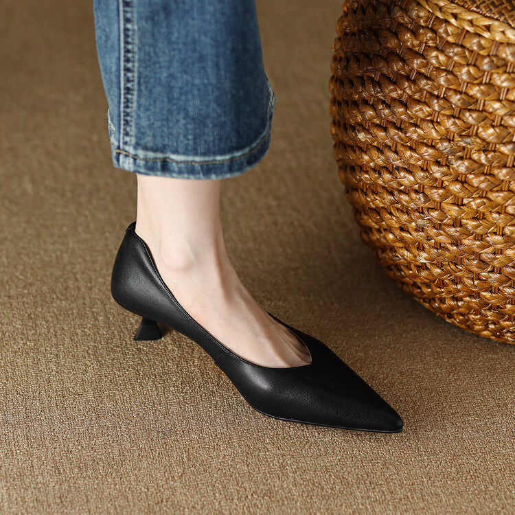 Pointed Toe Slip On Kitten Heel Pumps
