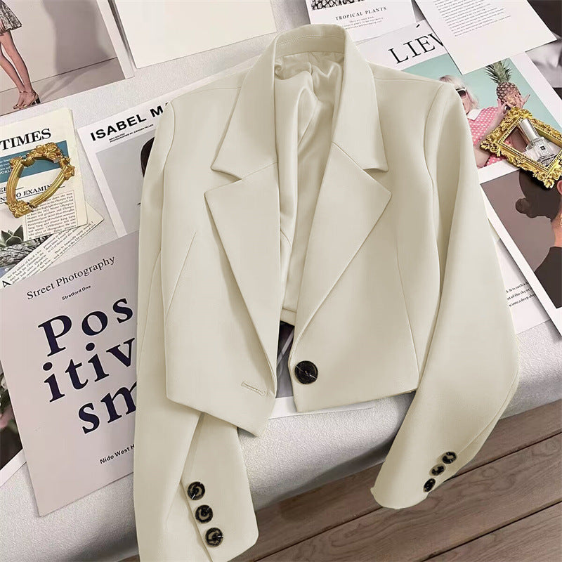 Lapel Single Button Long Sleeve Cropped Blazer 13