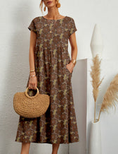 Floral Short Sleeve Tiered Pocket Maxi Dress 9